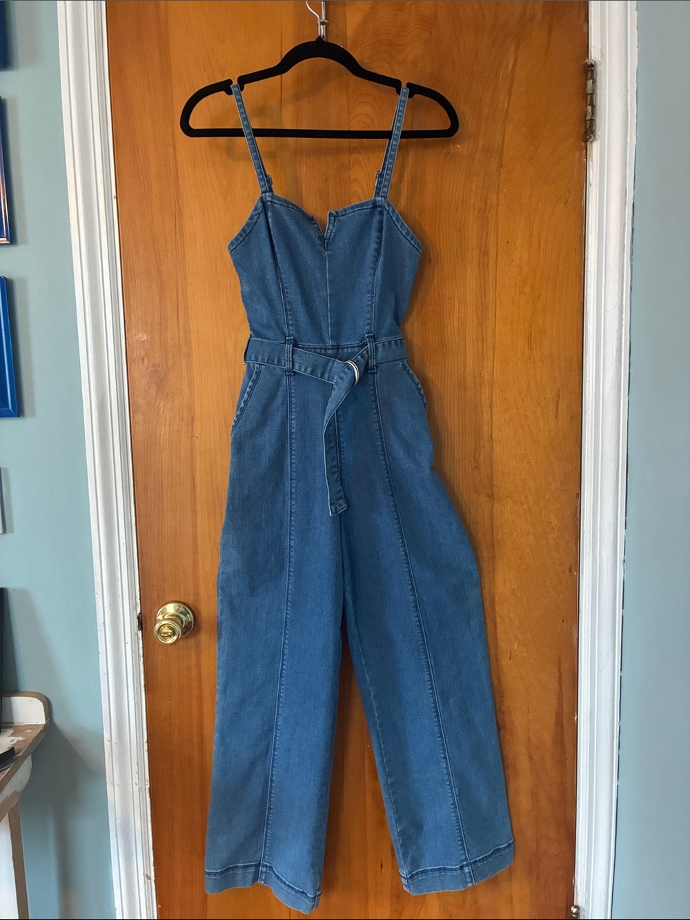 Hollister Blue Denim Wide-Leg Jumpsuit with Belted Waist